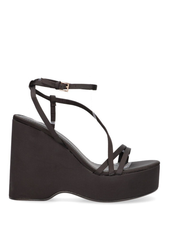 Sandalia de mujer LUNA TREND m3225 negro sintetico cuña alta