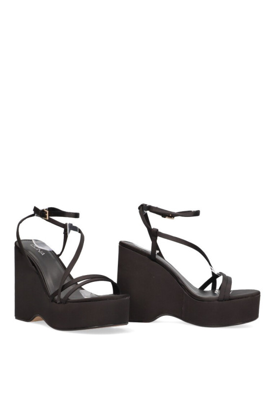 Sandalia de mujer LUNA TREND m3225 negro sintetico cuña alta