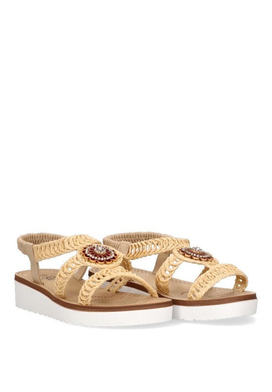 Sandalia de mujer Luna Collection 60-1764 beige sintetico suela plana