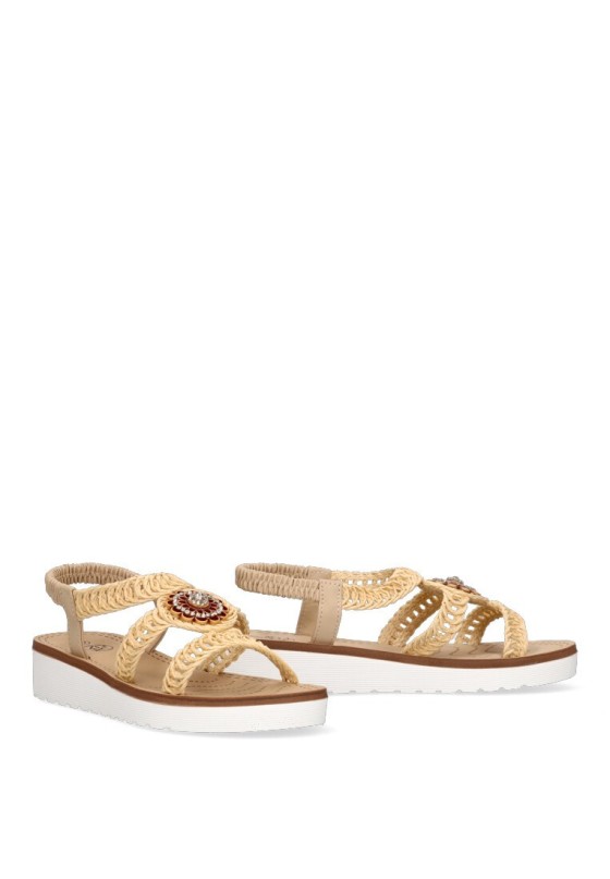 Sandalia de mujer Luna Collection 60-1764 beige sintetico suela plana