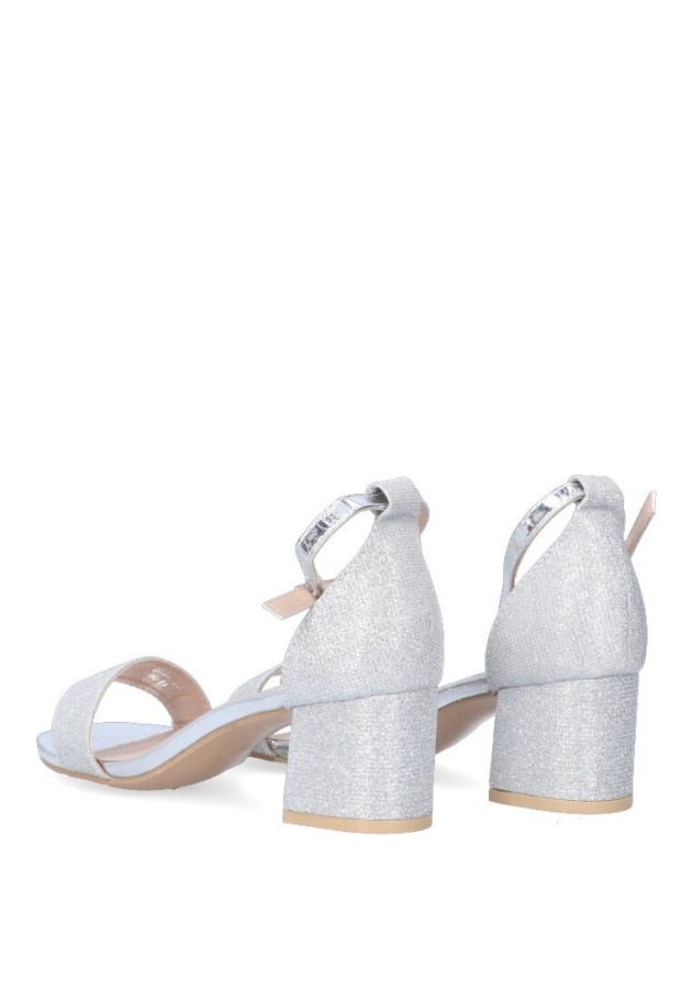 Sandalia de mujer ETIKA 91604 plata textil  tacón medio