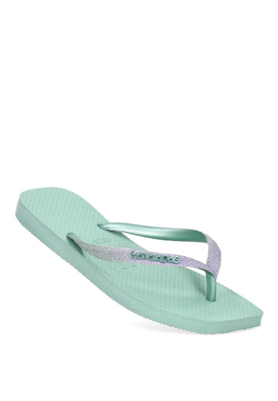 Chanclas sandalias playa de mujer HAVAIANAS square glitter verde goma suela plana