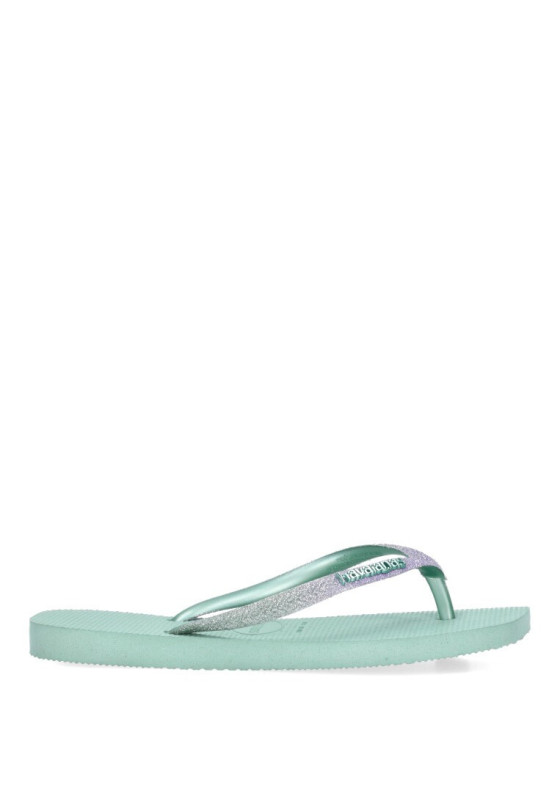 Chanclas sandalias playa de mujer HAVAIANAS square glitter verde goma suela plana
