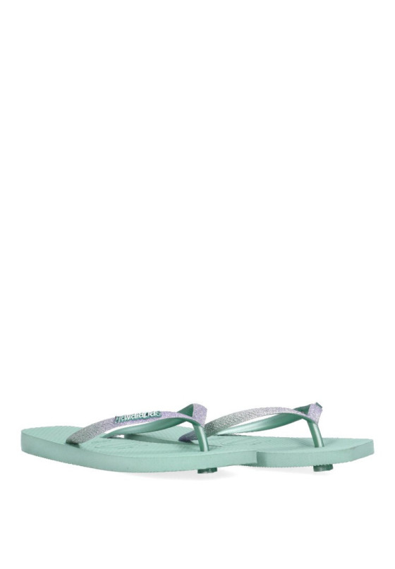 Chanclas sandalias playa de mujer HAVAIANAS square glitter verde goma suela plana