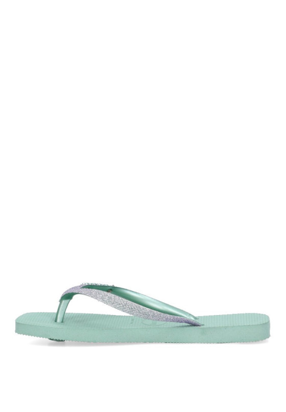 Chanclas sandalias playa de mujer HAVAIANAS square glitter verde goma suela plana