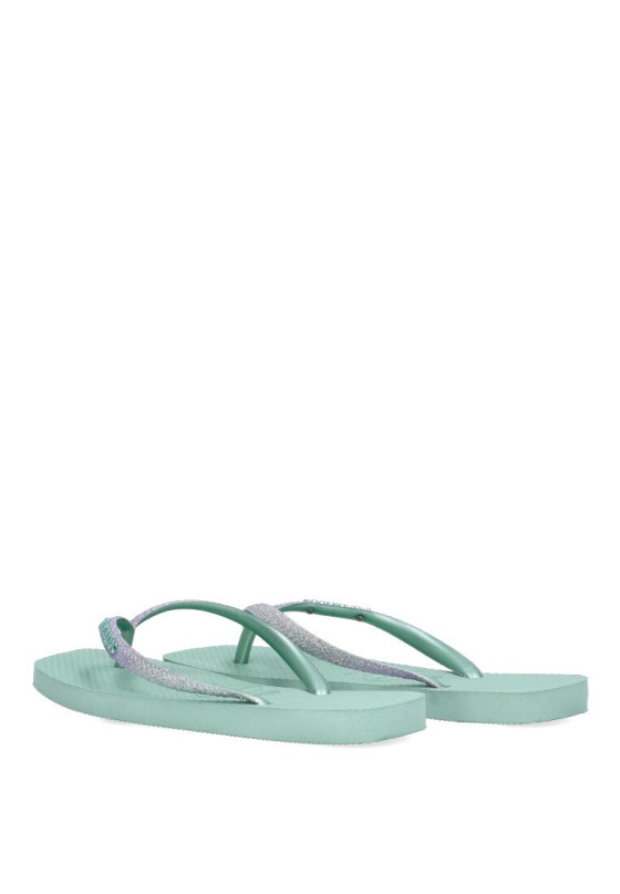 Chanclas sandalias playa de mujer HAVAIANAS square glitter verde goma suela plana