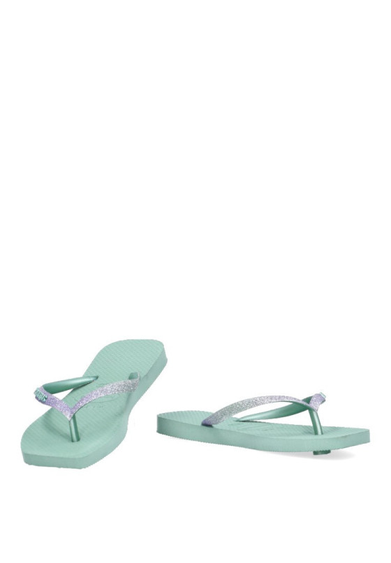 Chanclas sandalias playa de mujer HAVAIANAS square glitter verde goma suela plana