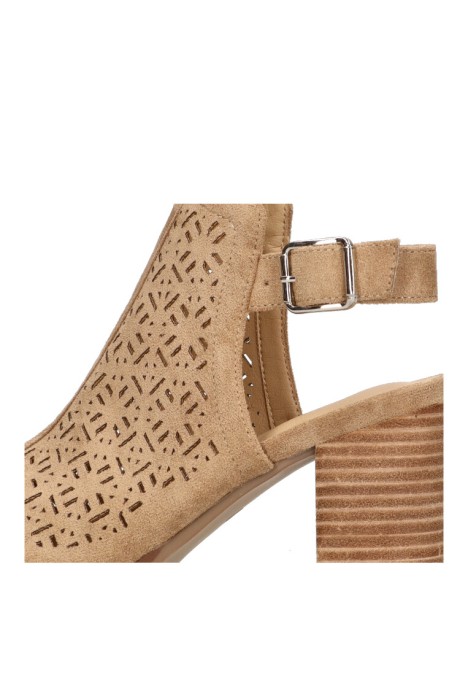 Sandalia de mujer ETIKA 31118 camel antelina tacón medio