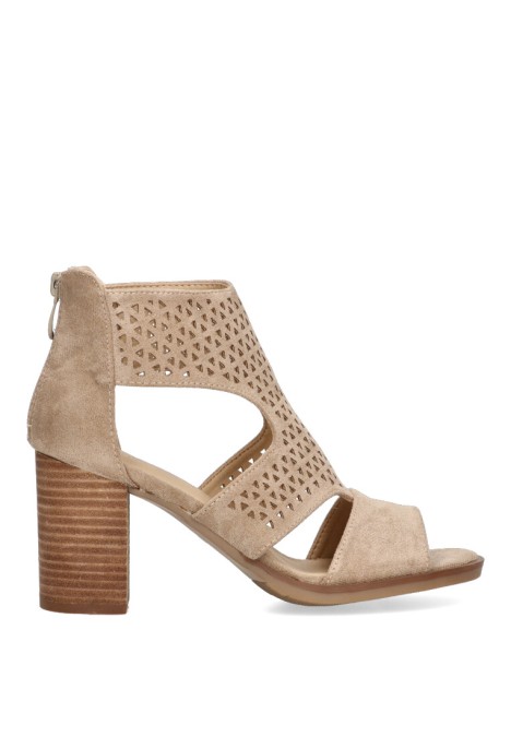 Sandalia de mujer ETIKA 31117 taupe antelina tacón medio
