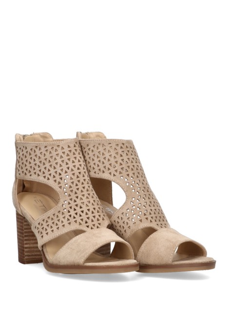 Sandalia de mujer ETIKA 31117 taupe antelina tacón medio