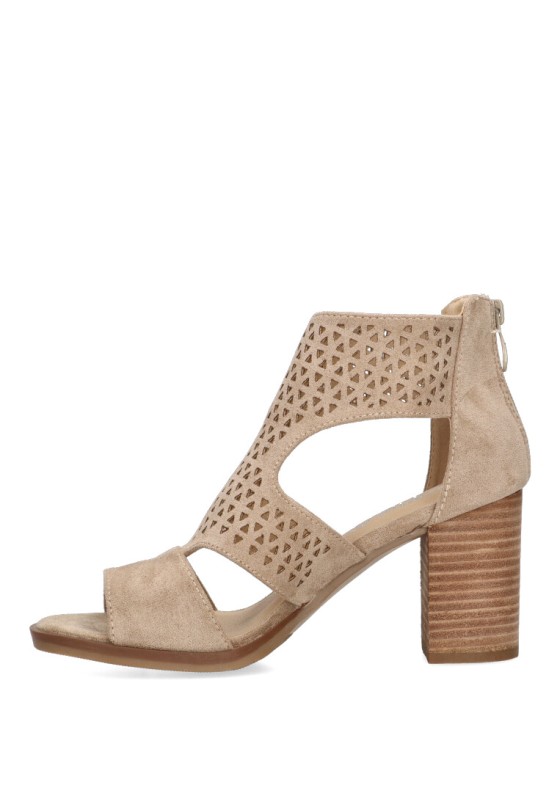 Sandalia de mujer ETIKA 31117 taupe antelina tacón medio