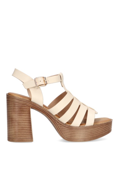 Sandalia romana ETIKA 30011 de mujer beige con tacón alto