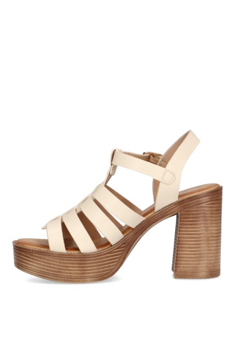 Sandalia romana ETIKA 30011 de mujer beige con tacón alto