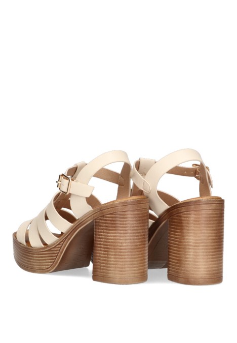 Sandalia romana ETIKA 30011 de mujer beige con tacón alto