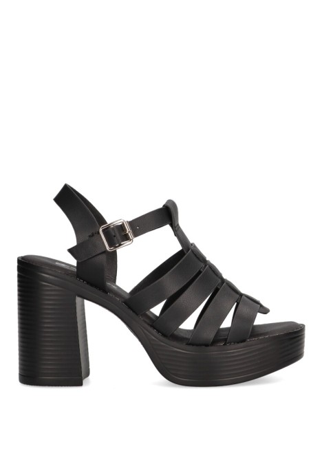Sandalia de mujer ETIKA 30011 negro sintetico tacón alto