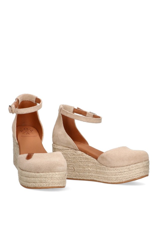 Alpargata de mujer POPA cantalar serraje beige piel cuña alta