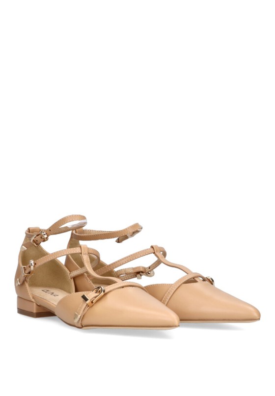 Bailarina  de mujer LUNA TREND m4155 camel sintetico suela plana