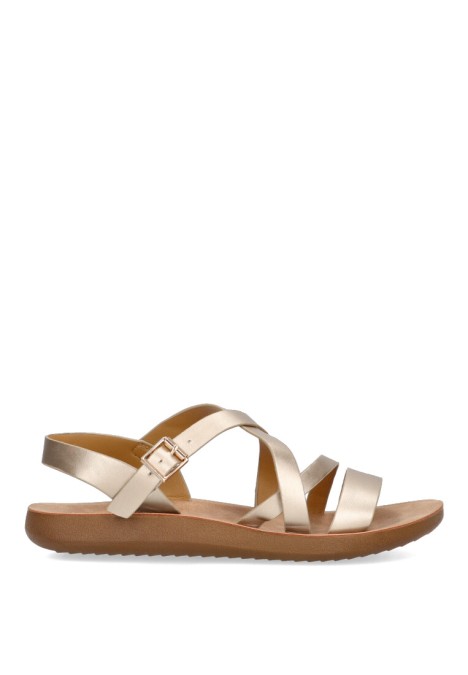 Sandalia de mujer ETIKA 10116 oro sintetico suela plana