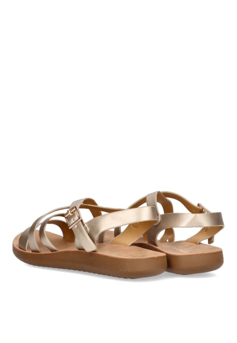 Sandalia de mujer ETIKA 10116 oro sintetico suela plana