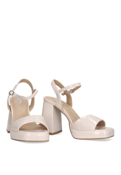 Sandalia de mujer ETIKA 90006 beige charol tacón alto