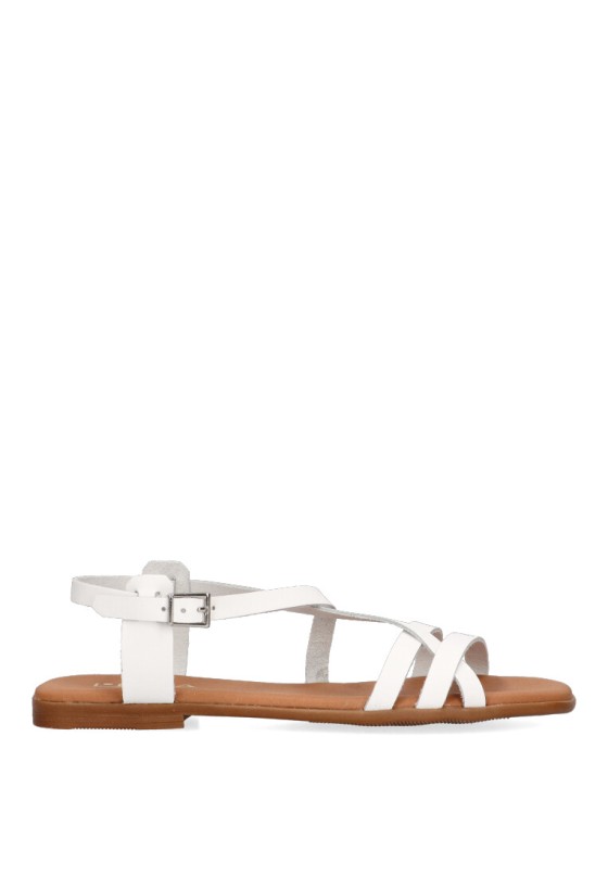 Sandalia de mujer LUNA SD 5316 blanco piel suela plana
