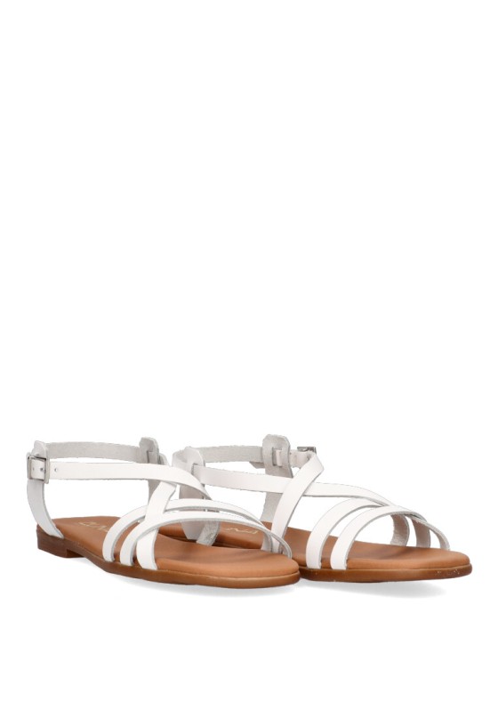 Sandalia de mujer LUNA SD 5316 blanco piel suela plana