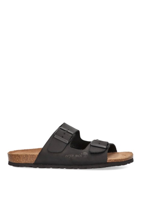 Sandalia de hombre INTERBIOS 9560 negro piel suela plana