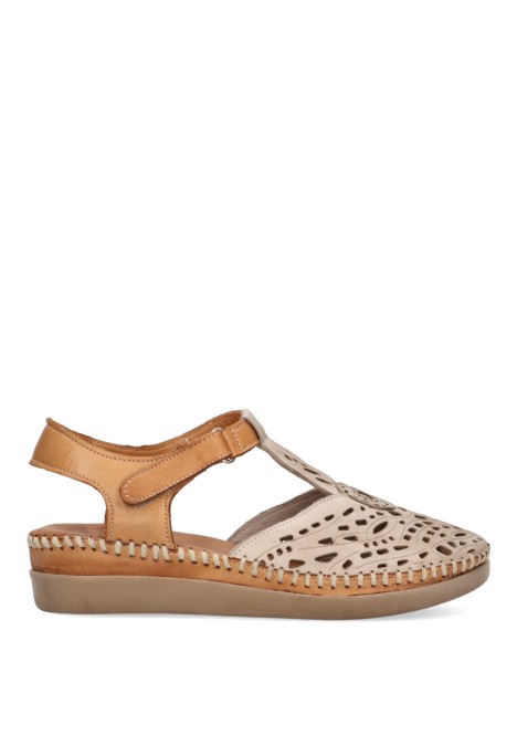 Sandalia de mujer 48 HORAS 4102 beige piel suela plana
