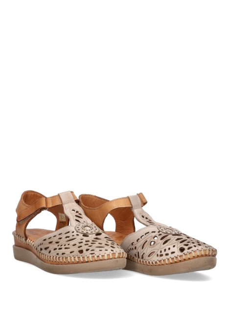 Sandalia de mujer 48 HORAS 4102 beige piel suela plana