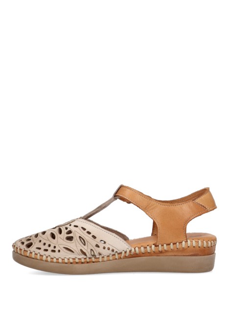 Sandalia de mujer 48 HORAS 4102 beige piel suela plana