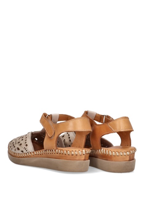 Sandalia de mujer 48 HORAS 4102 beige piel suela plana