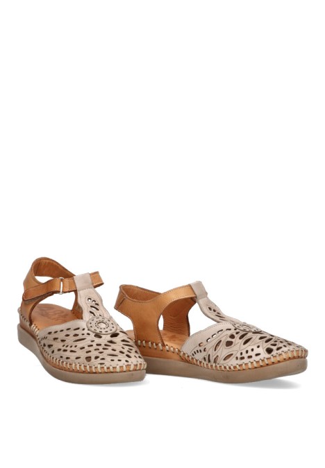 Sandalia de mujer 48 HORAS 4102 beige piel suela plana