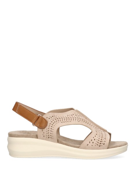 Sandalia antelina beige con velcro para mujer ARMONY 41005