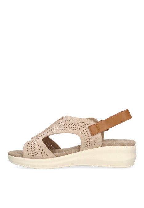 Sandalia antelina beige con velcro para mujer ARMONY 41005