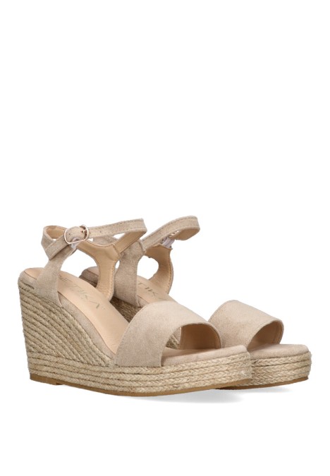 Sandalia de mujer ETIKA 20013 beige antelina cuña alta