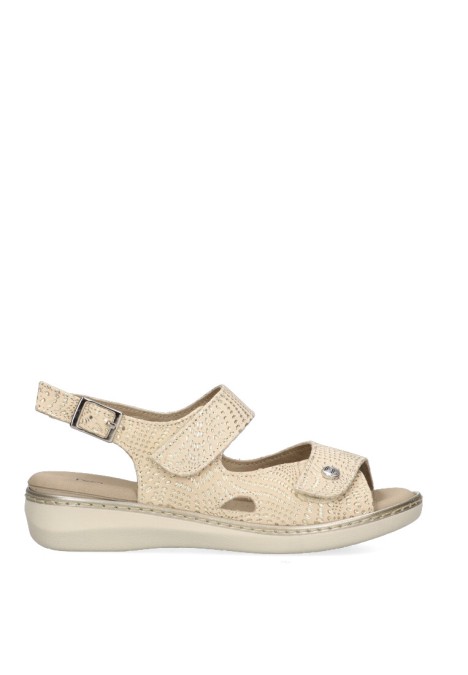 Sandalia de mujer PITILLOS 5580 oro piel suela plana