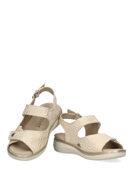 Sandalia de mujer PITILLOS 5580 oro piel suela plana