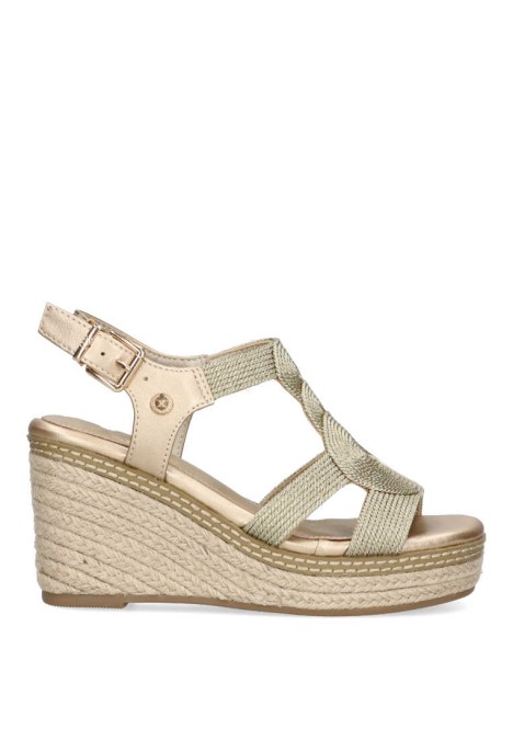 Sandalia de mujer XTI 142320 oro sintetico cuña alta