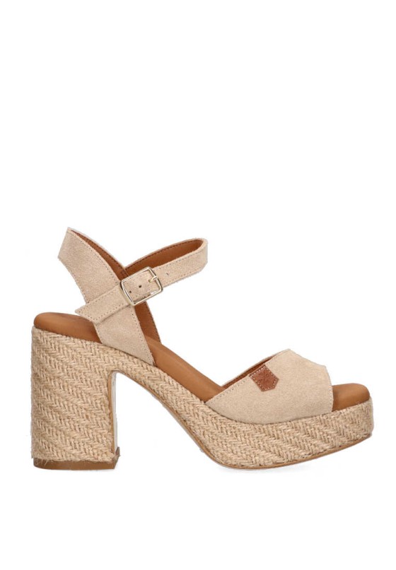 Sandalia de mujer POPA marsella serraje beige piel tacón alto