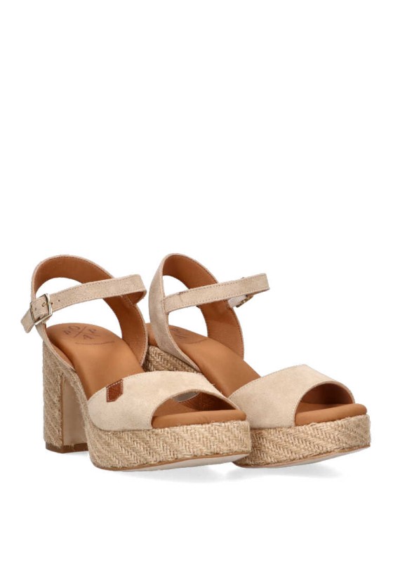 Sandalia de mujer POPA marsella serraje beige piel tacón alto