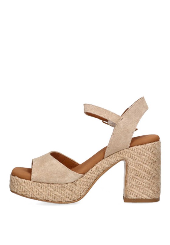 Sandalia de mujer POPA marsella serraje beige piel tacón alto