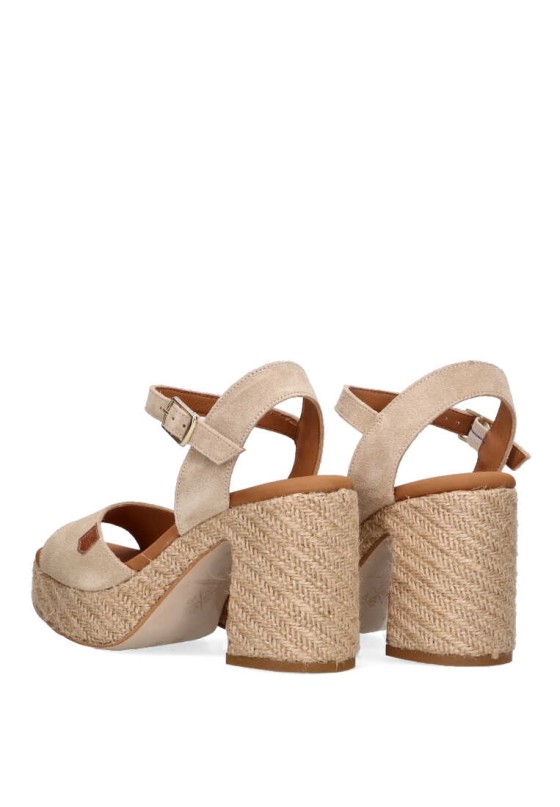 Sandalia De Tiras De Piel Beige Vicky Porronet - Plataforma Efecto Madera, Tacón Bajo, Comodidad Máxima