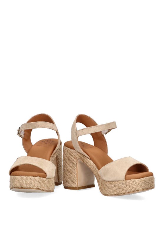 Sandalia de mujer POPA marsella serraje beige piel tacón alto