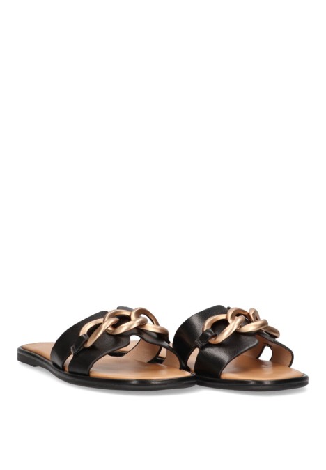 Sandalia de mujer ETIKA 10025 negro sintetico suela plana