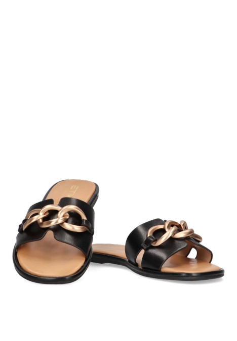 Sandalia de mujer ETIKA 10025 negro sintetico suela plana