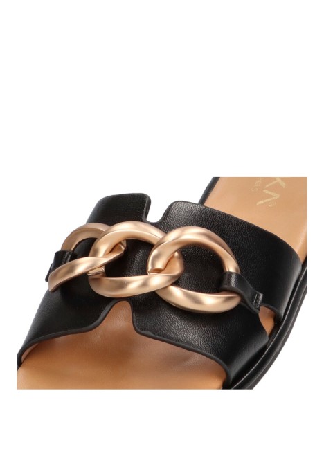 Sandalia de mujer ETIKA 10025 negro sintetico suela plana