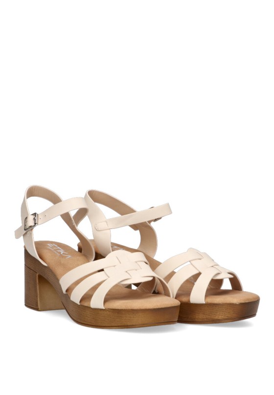 Sandalia de mujer ETIKA 30017 beige sintetico tacón medio