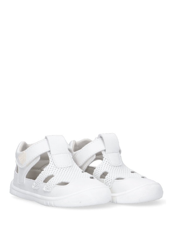 Sandalia de niña PIRUFLEX 250 blanco piel suela plana