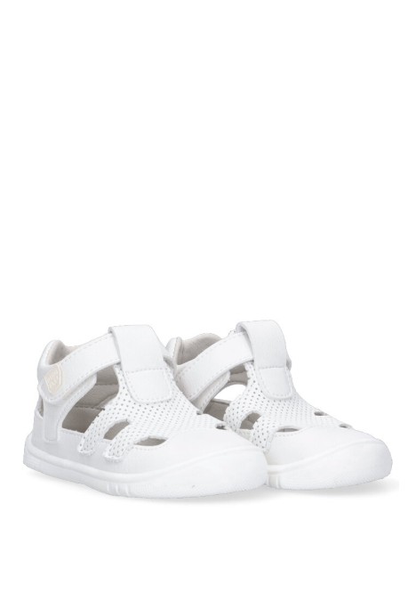 Sandalia de niña PIRUFLEX 250 blanco piel suela plana