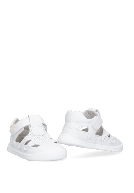 Sandalia de niña PIRUFLEX 250 blanco piel suela plana